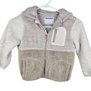 Old Navy Neutral Beige Tan Fleece Sherpa Zip Hoodie Toddler Size 4T